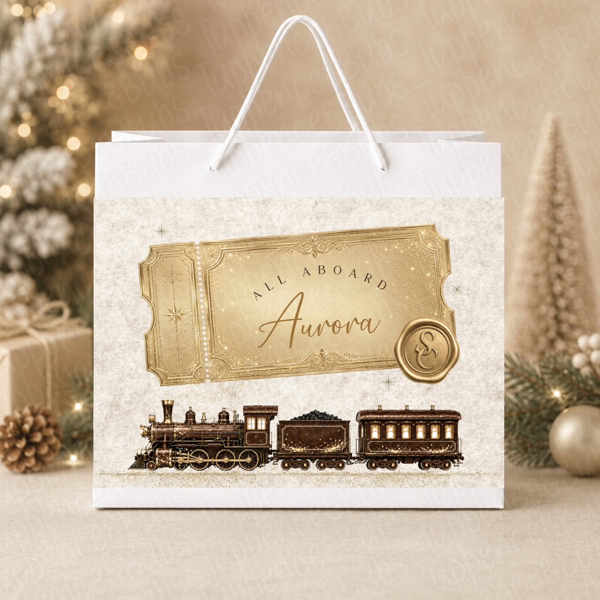 Personalised 30cm Luxury Christmas Train Gift Bag