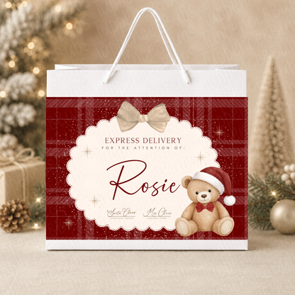 Personalised 30cm Teddy Bear Tartan Christmas Gift Bag