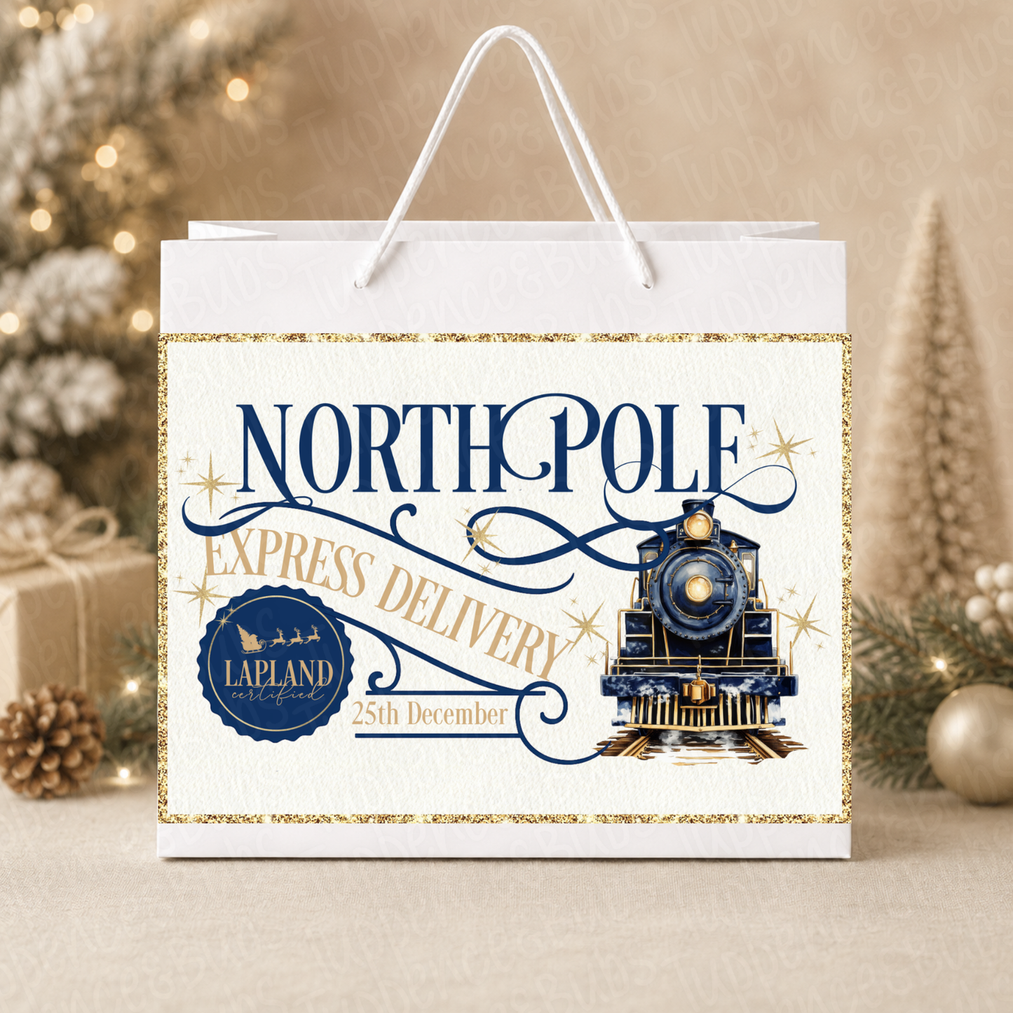 Personalised 30cm North Pole Express Christmas Train Gift Bag