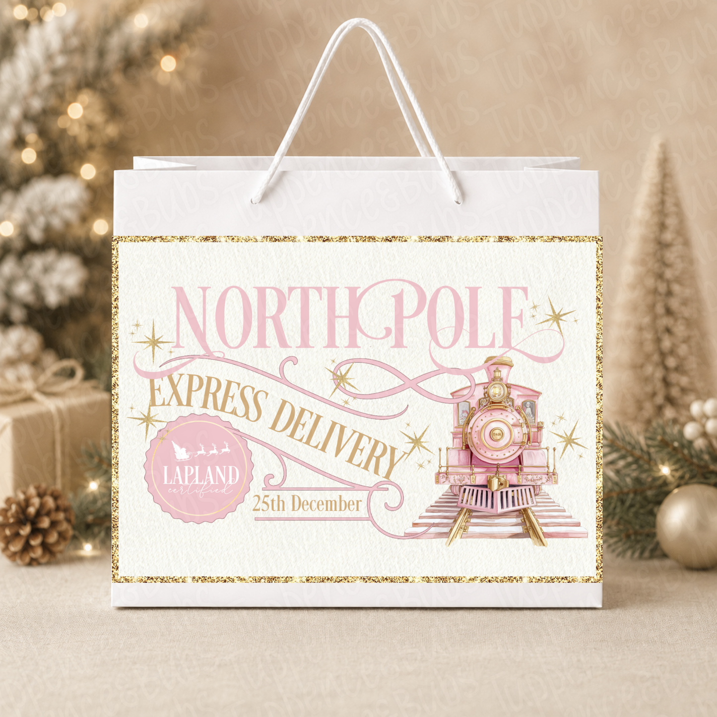 Personalised 30cm North Pole Express Christmas Train Gift Bag