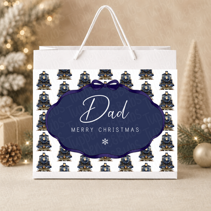 Personalised 30cm Red Navy or Pink Christmas Train Gift Bag