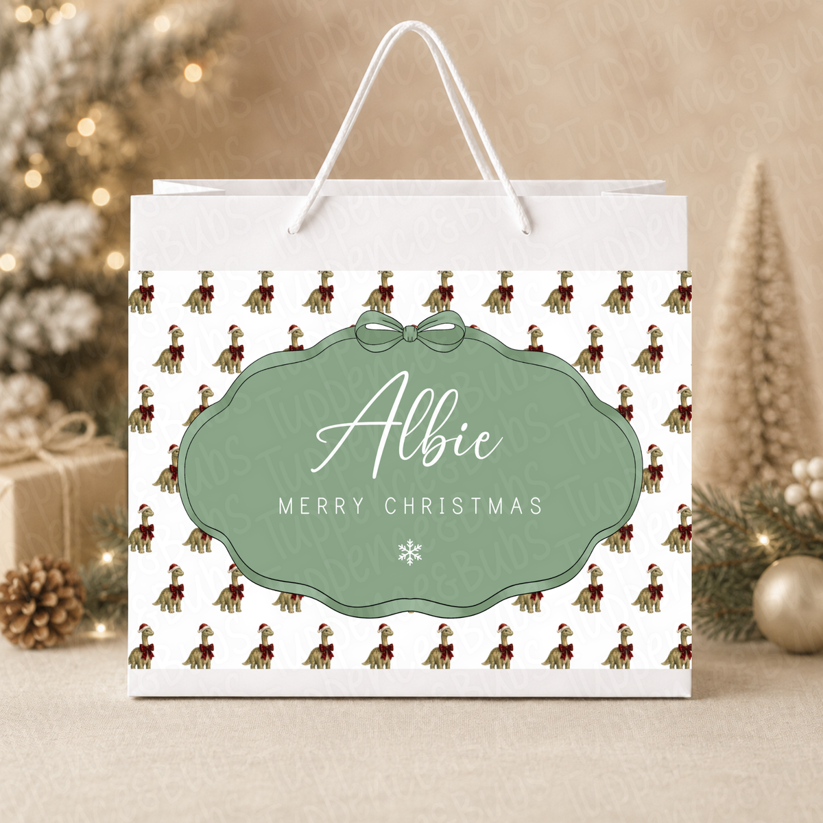 Personalised 30cm Dinosaur Christmas Gift Bag
