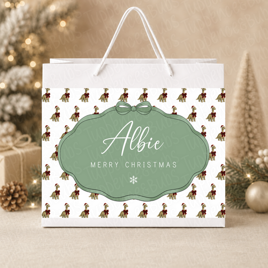 Personalised 30cm Dinosaur Christmas Gift Bag