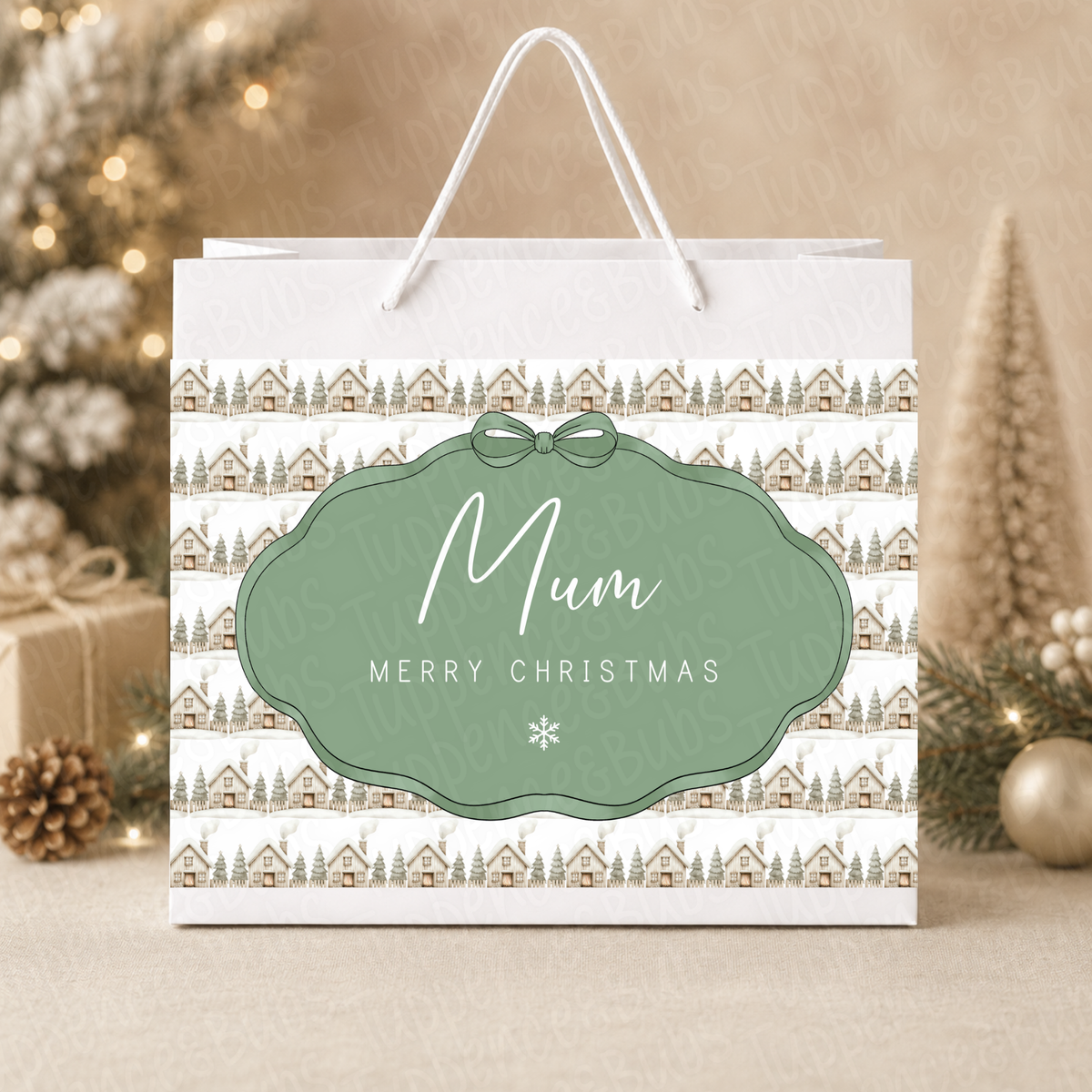 Personalised 30cm Winter Village Christmas Gift Bag