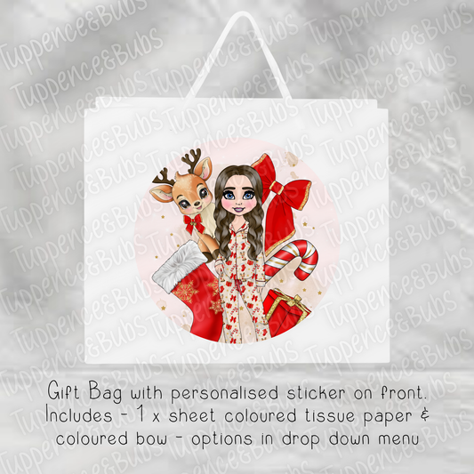 Red Reindeer Themed Gift Bag Adult/Teen - 2 Sizes