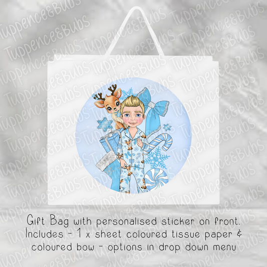 Blue Dancer Reindeer Themed Gift Bag - 2 Sizes