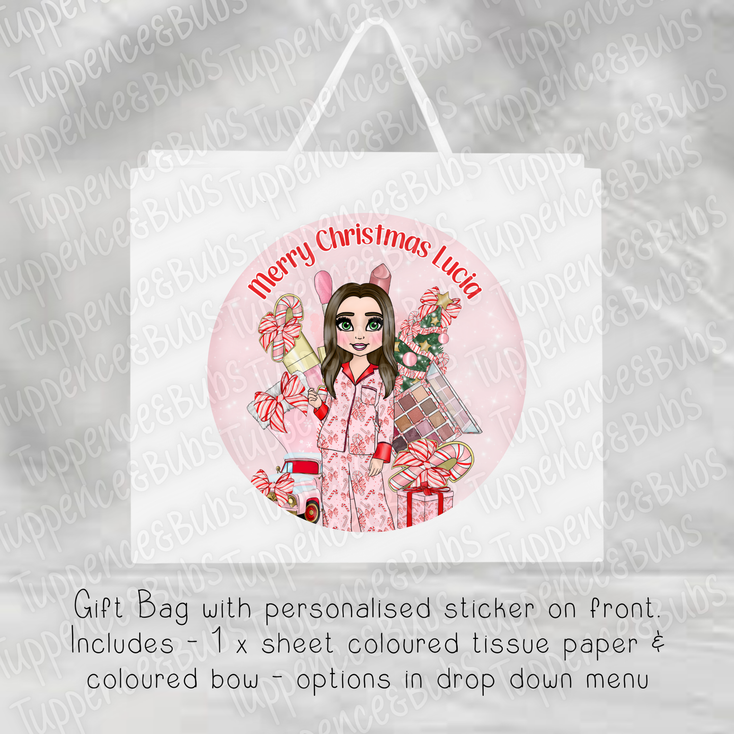 Candycane Bow PJ's Themed Gift Bag - Christmas