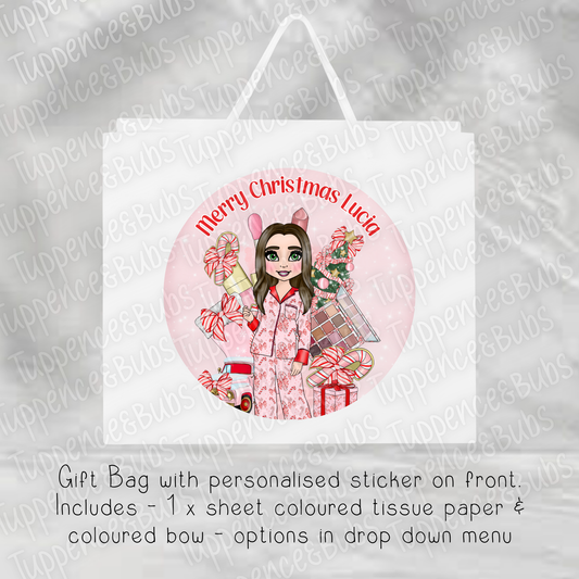 Candycane Bow PJ's Themed Gift Bag - Christmas