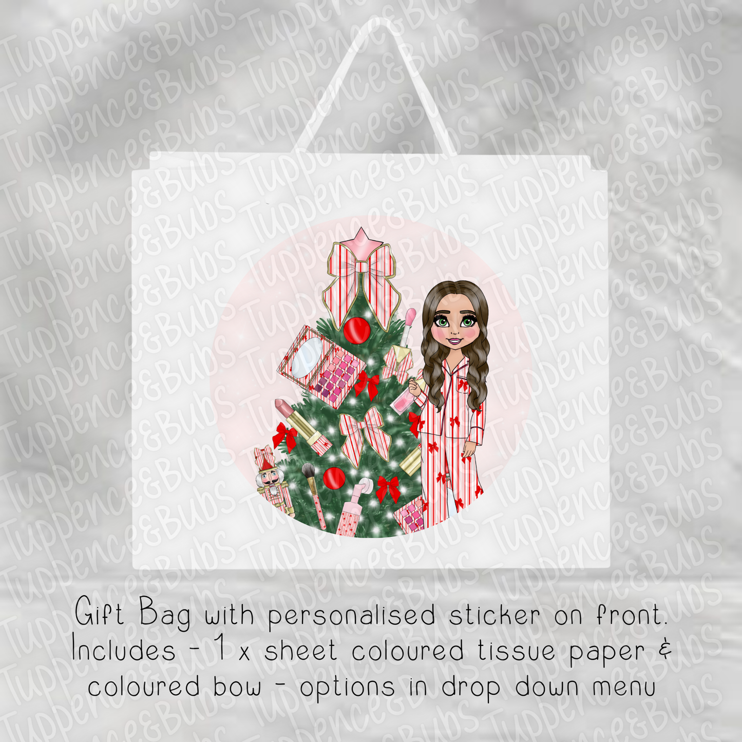 Red Striped PJ Makeup Themed Gift Bag