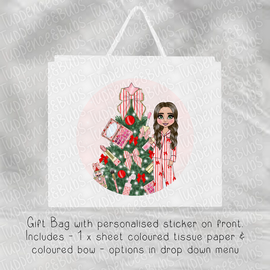 Red Striped PJ Makeup Themed Gift Bag
