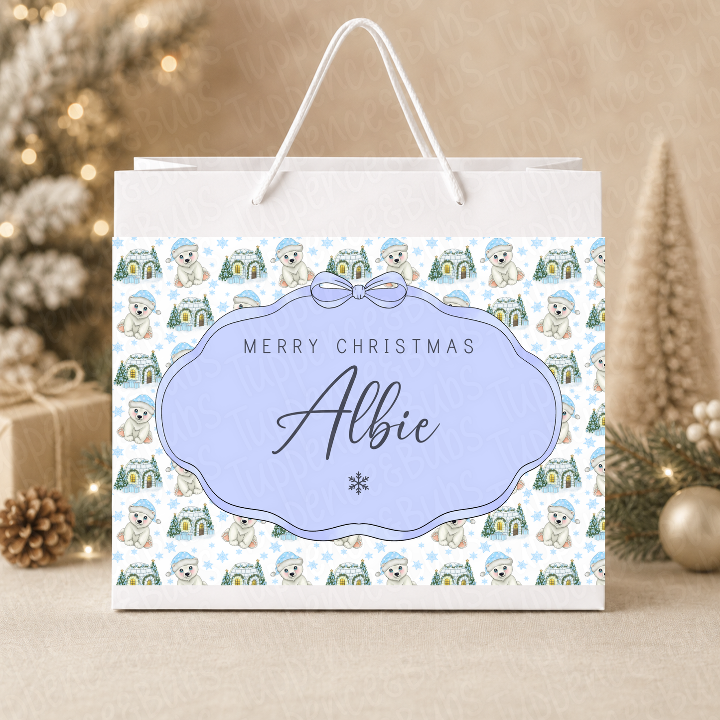 Personalised Polar Bear Christmas Gift Bag