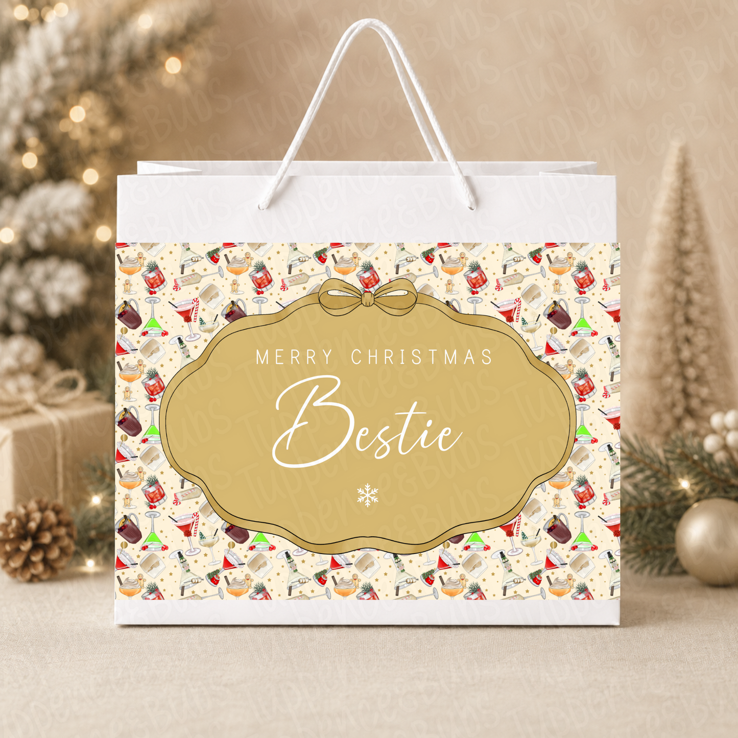 Personalised 30cm Festive Cocktail Christmas Gift Bag