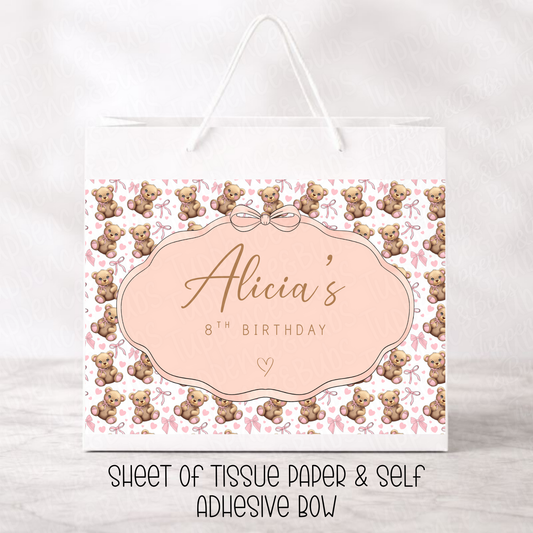 Custom Pink Bear Gift Bag - 2 Options
