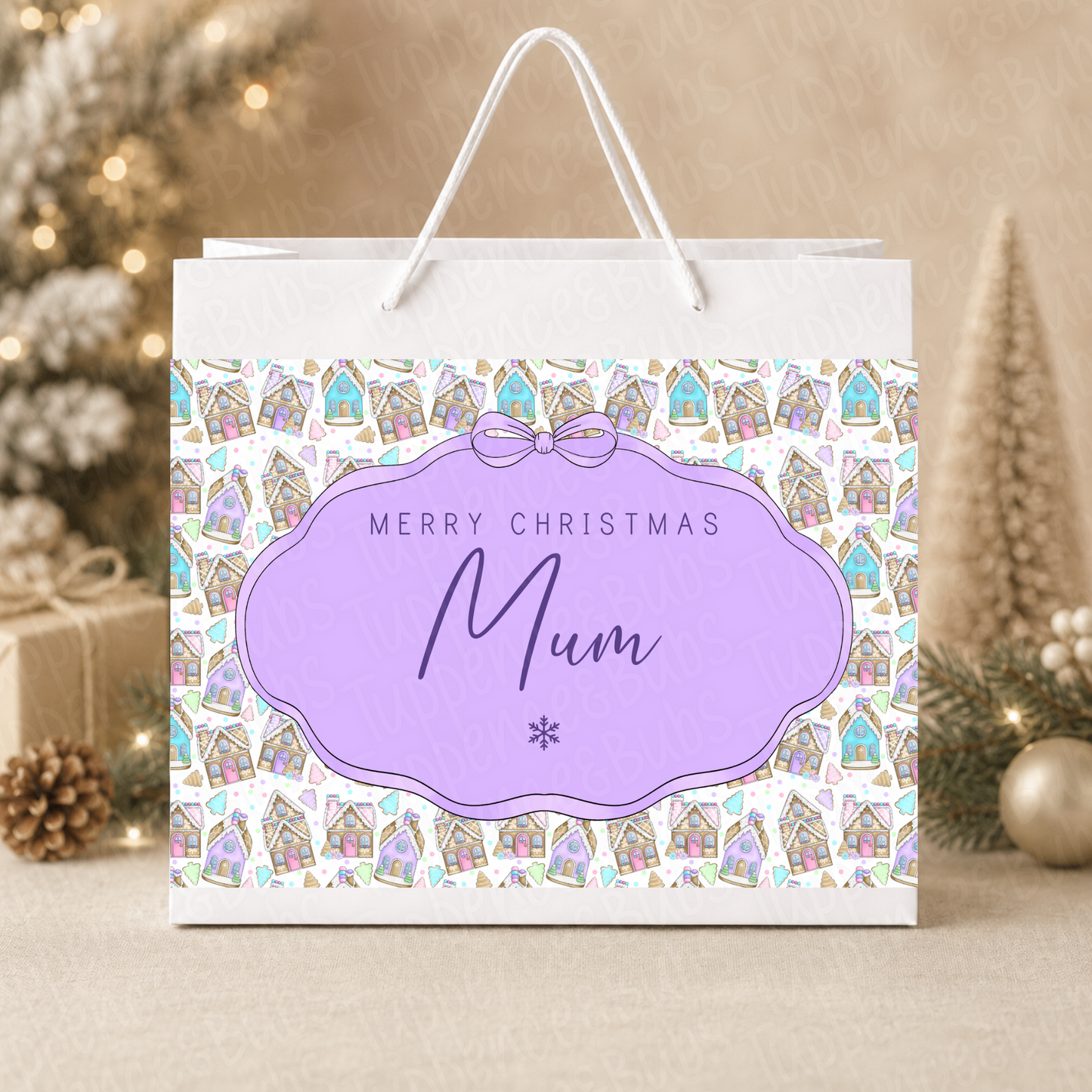 Personalised Pastel Gingerbread Christmas Gift Bag