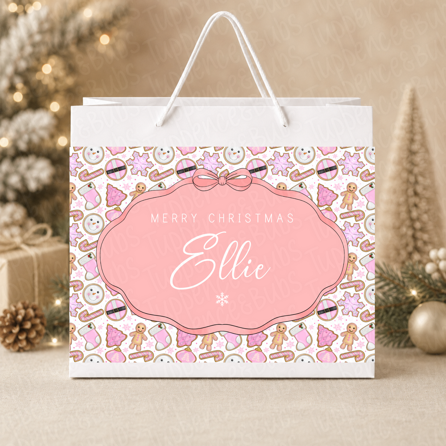 Personalised Pink Christmas Cookie Gift Bag