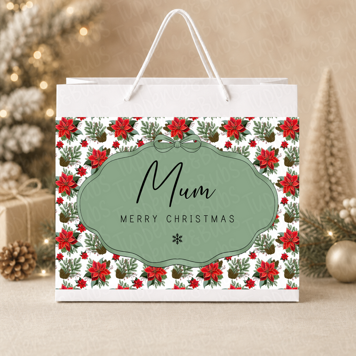 Personalised Poinsettia Christmas Gift Bag