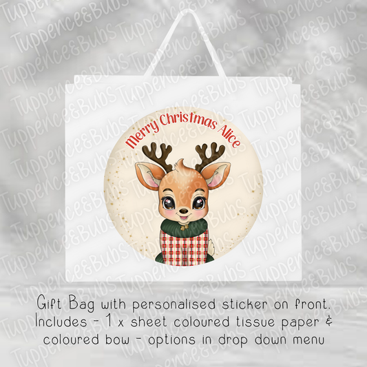 Cute Reindeer Tartan Themed Gift Bag