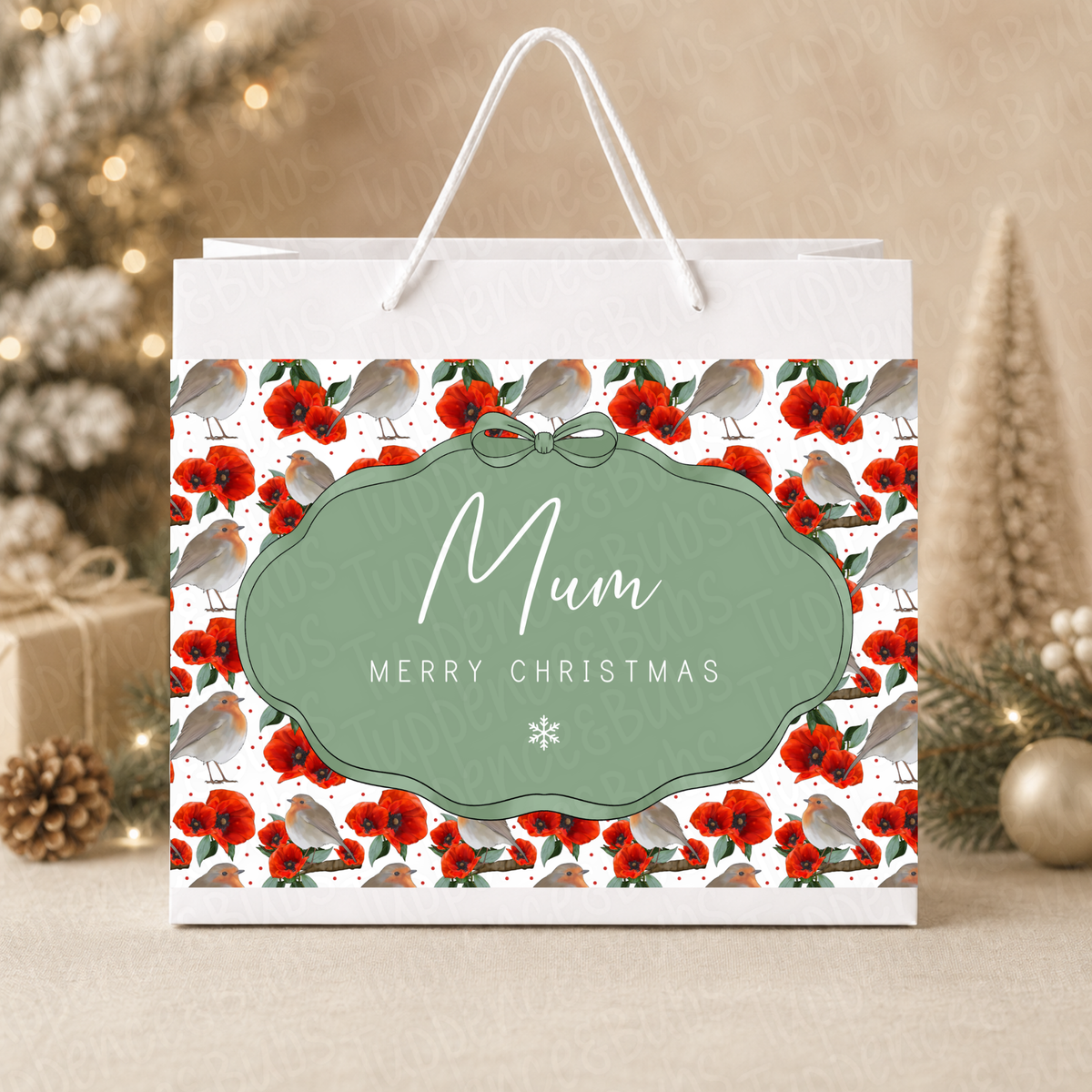 Personalised Robin & Poppy Christmas Gift Bag