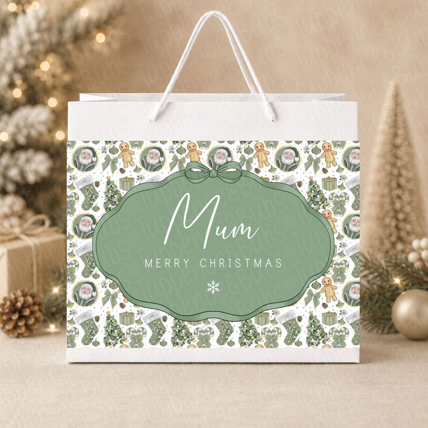 Personalised Sage Santa Christmas Gift Bag