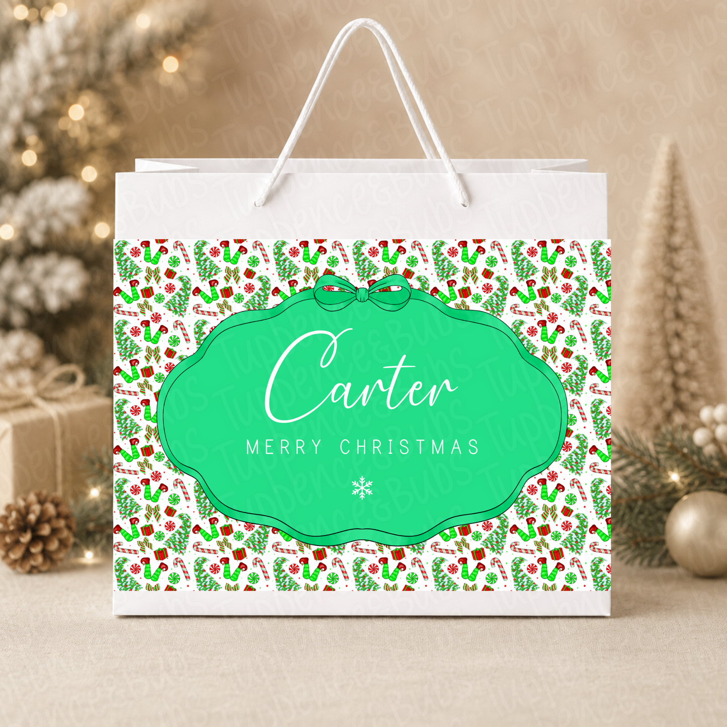 Personalised Red Green Candy Christmas Gift Bag