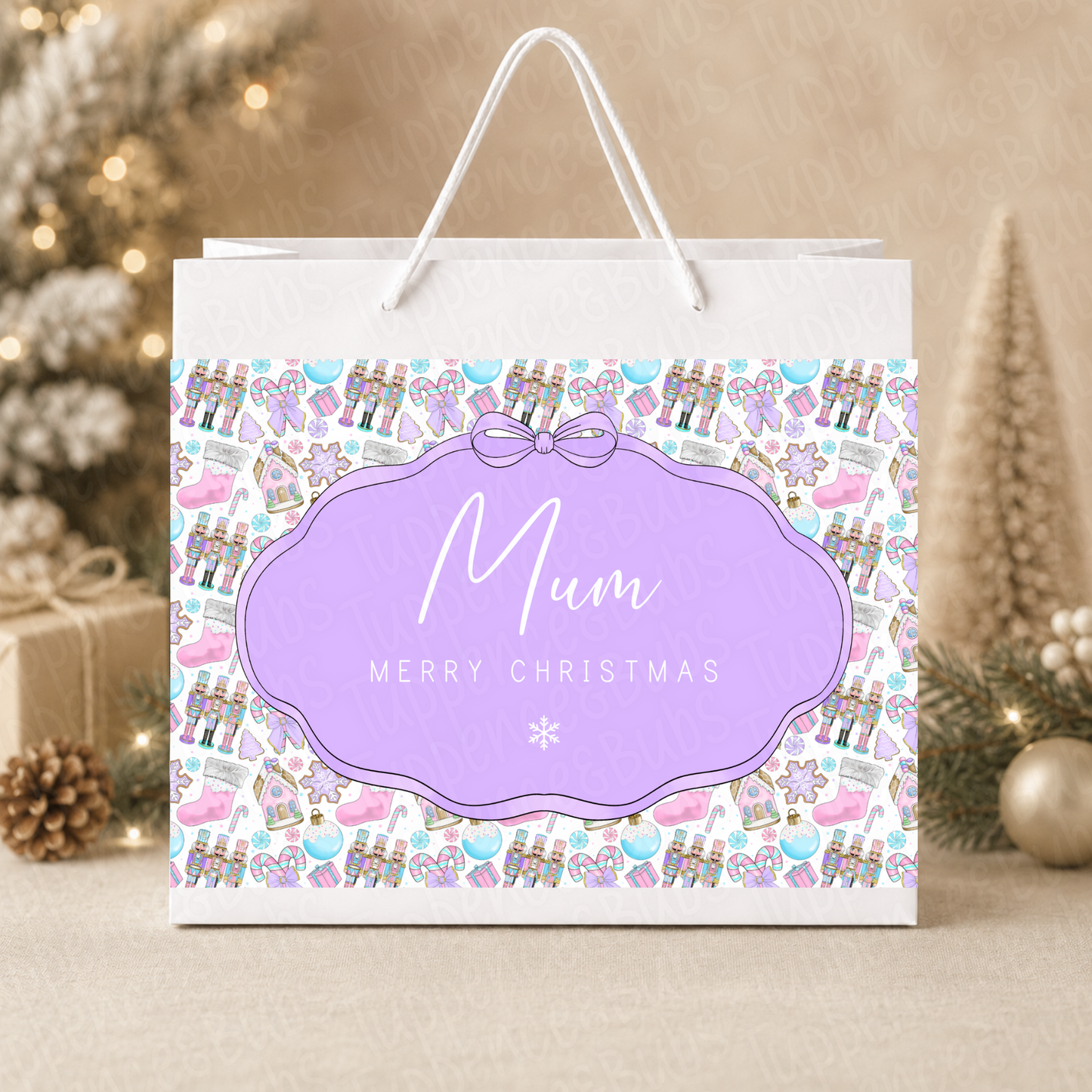 Personalised Pastel Nutcracker Christmas Gift Bag