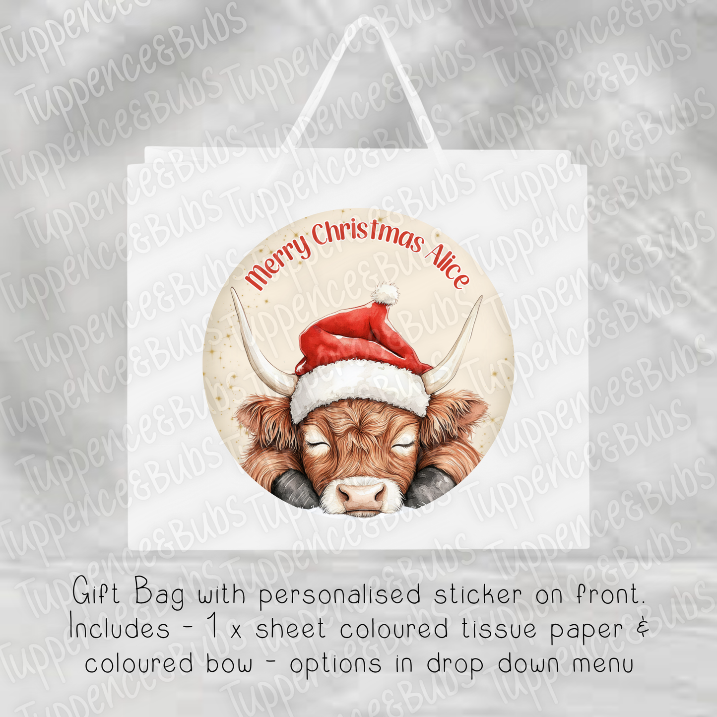 Christmas Highland Cow Themed Gift Bag
