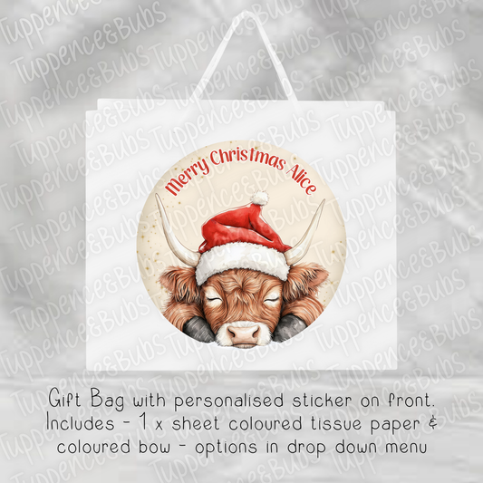 Christmas Highland Cow Themed Gift Bag