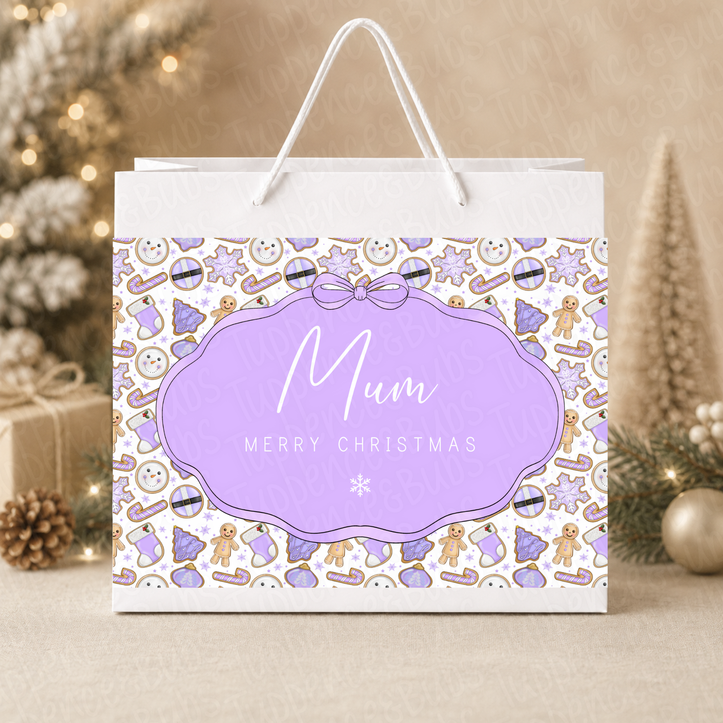 Personalised Lilac Christmas Cookie Gift Bag