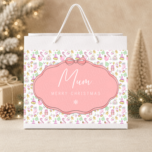 Personalised Pink Gingerbread Christmas Gift Bag