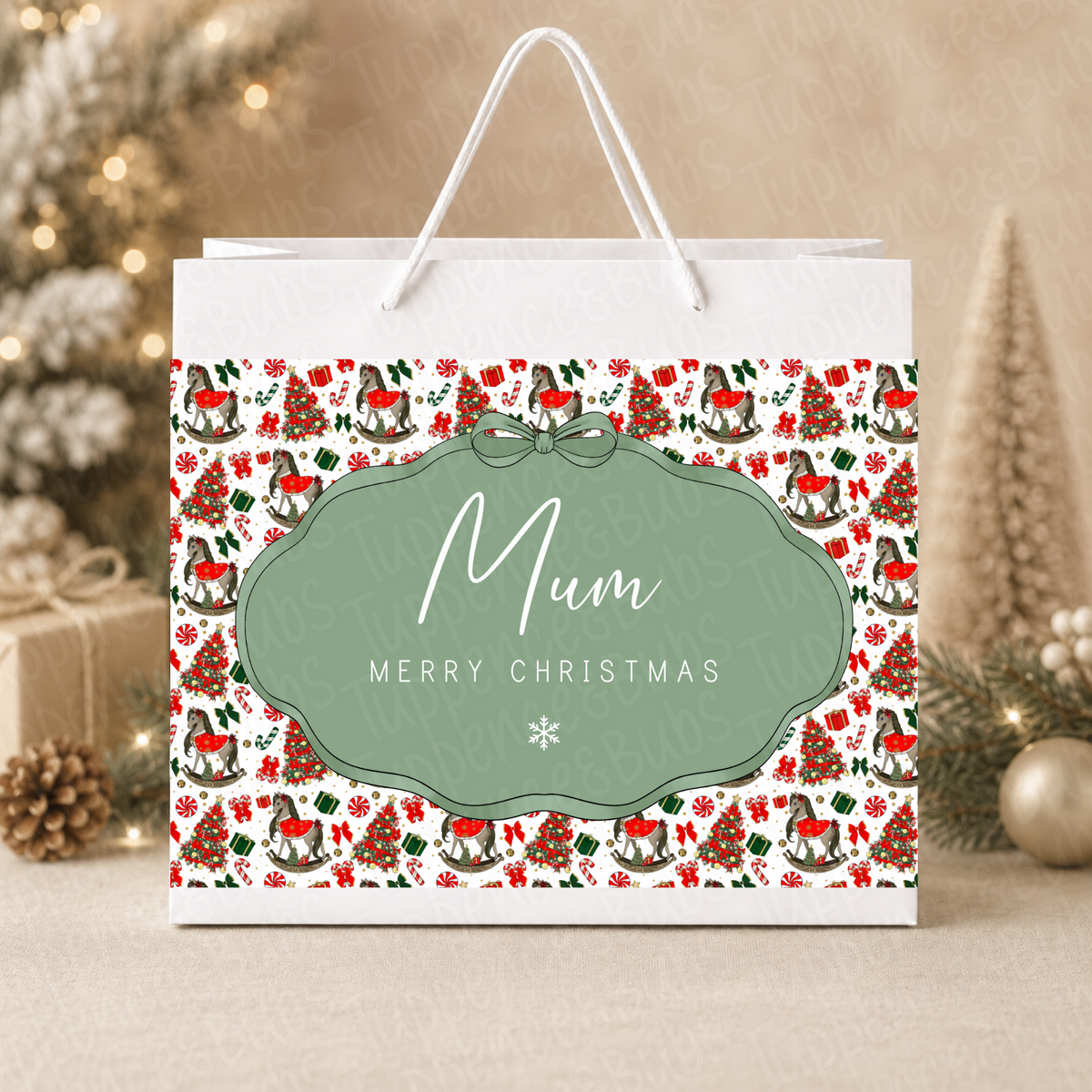 Personalised Rocking Horse Christmas Gift Bag