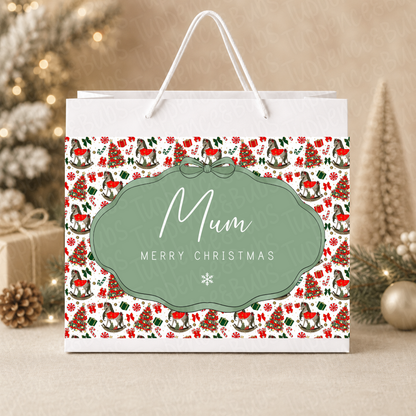 Personalised Rocking Horse Christmas Gift Bag