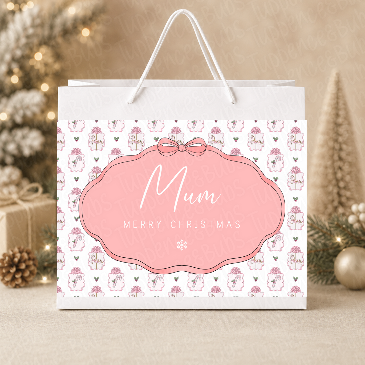 Personalised Pink Carousel Christmas Gift Bag