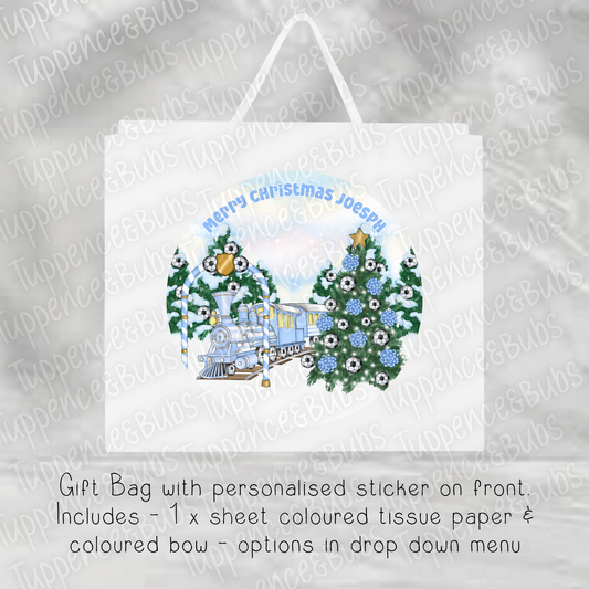 Light Blue Football Themed Gift Bag