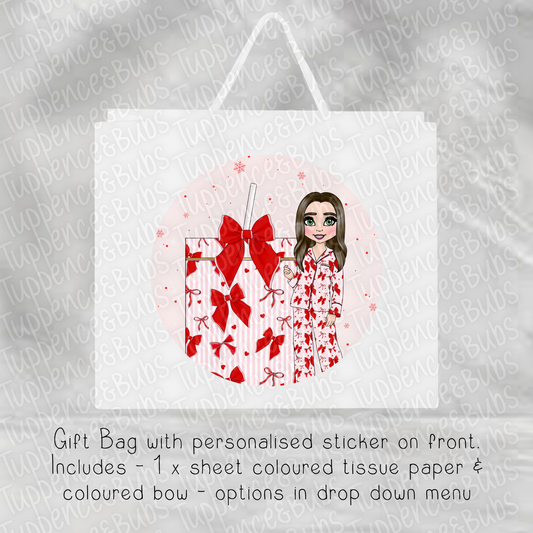 Red Bow/Candy Cane Themed Christmas Gift Bag - 2 Designs