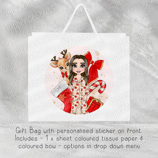 Red Prancer Reindeer Themed Gift Bag - Toddler Girl