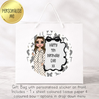 Cream & Black Bow Dolly Themed Gift Bag