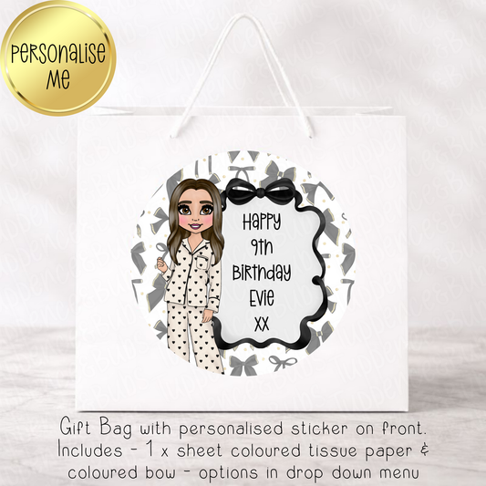 Cream & Black Bow Dolly Themed Gift Bag
