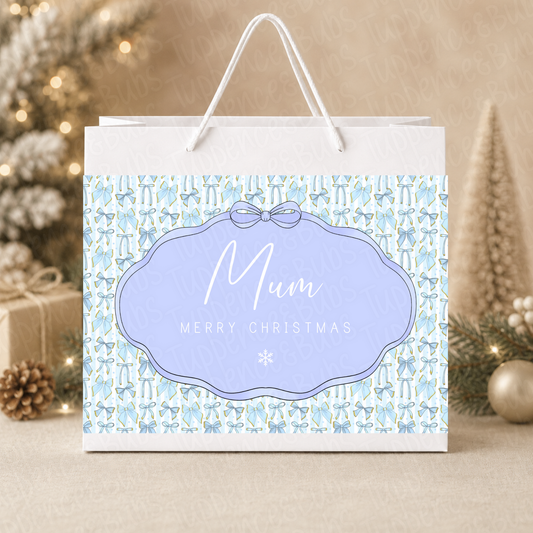 Personalised Blue Bow Christmas Gift Bag