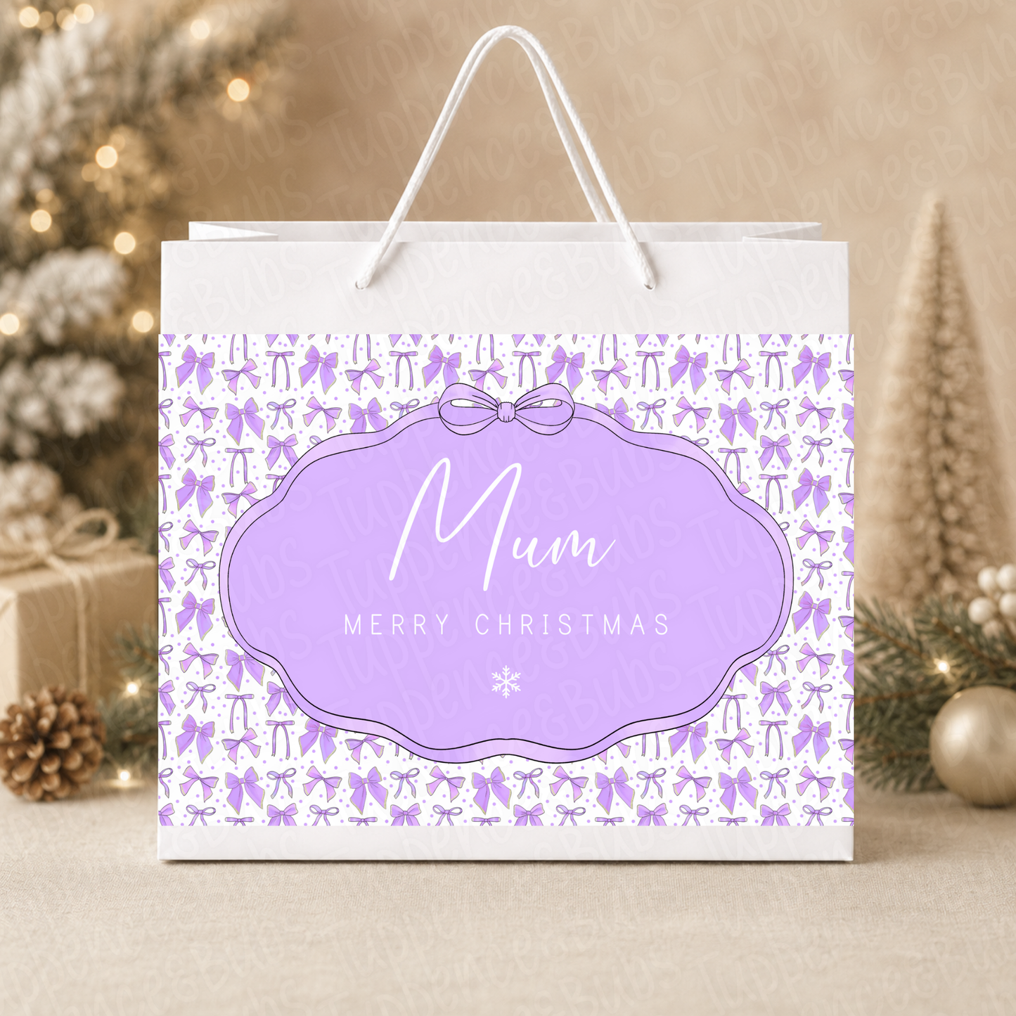 Personalised Mum Purple Bow Christmas Gift Bag