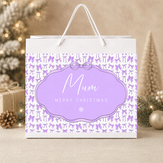 Personalised Mum Purple Bow Christmas Gift Bag