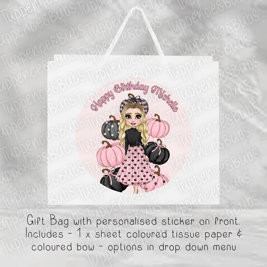 Pink & Black Pumpkin Themed Gift Bag