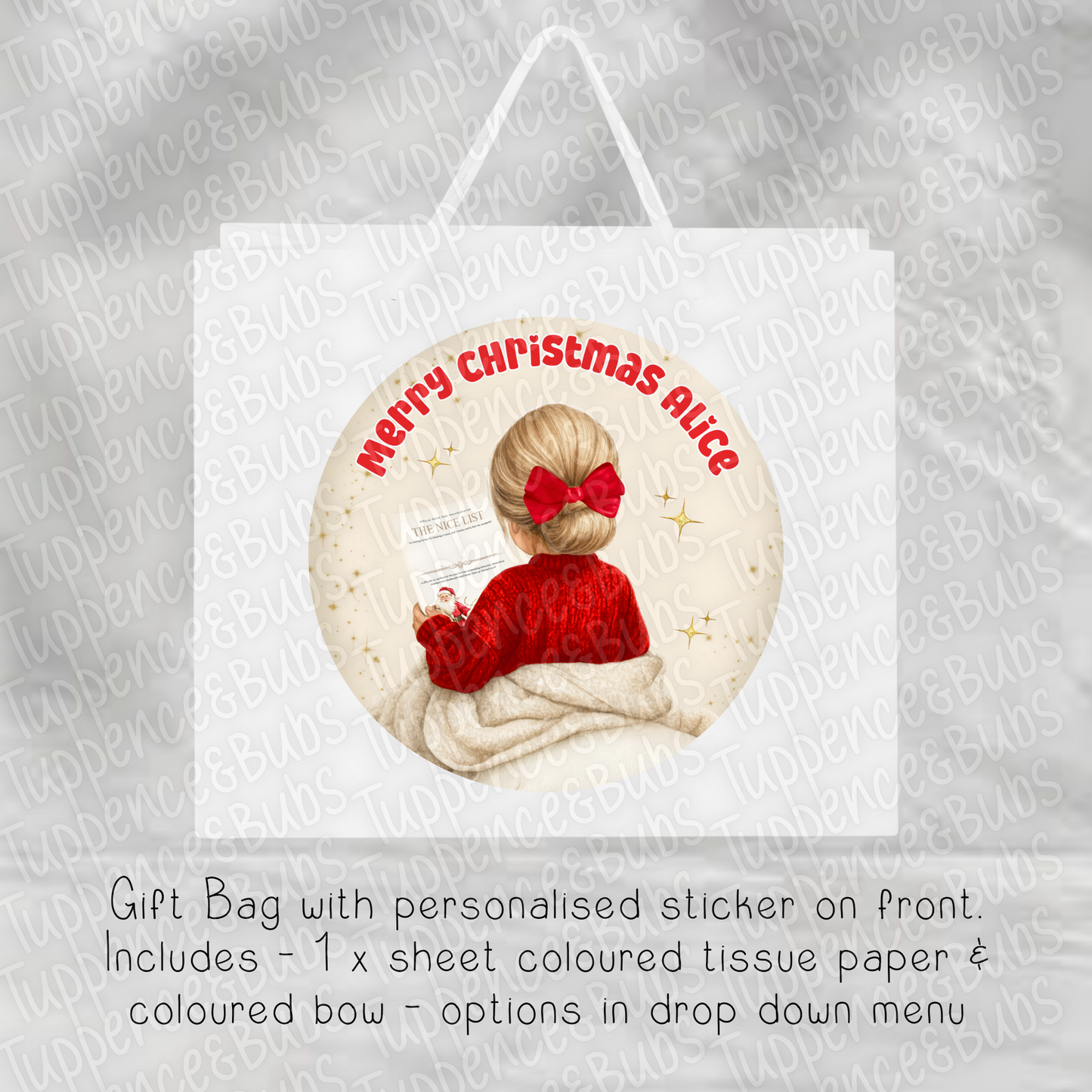Girl Nice List Themed Gift Bag
