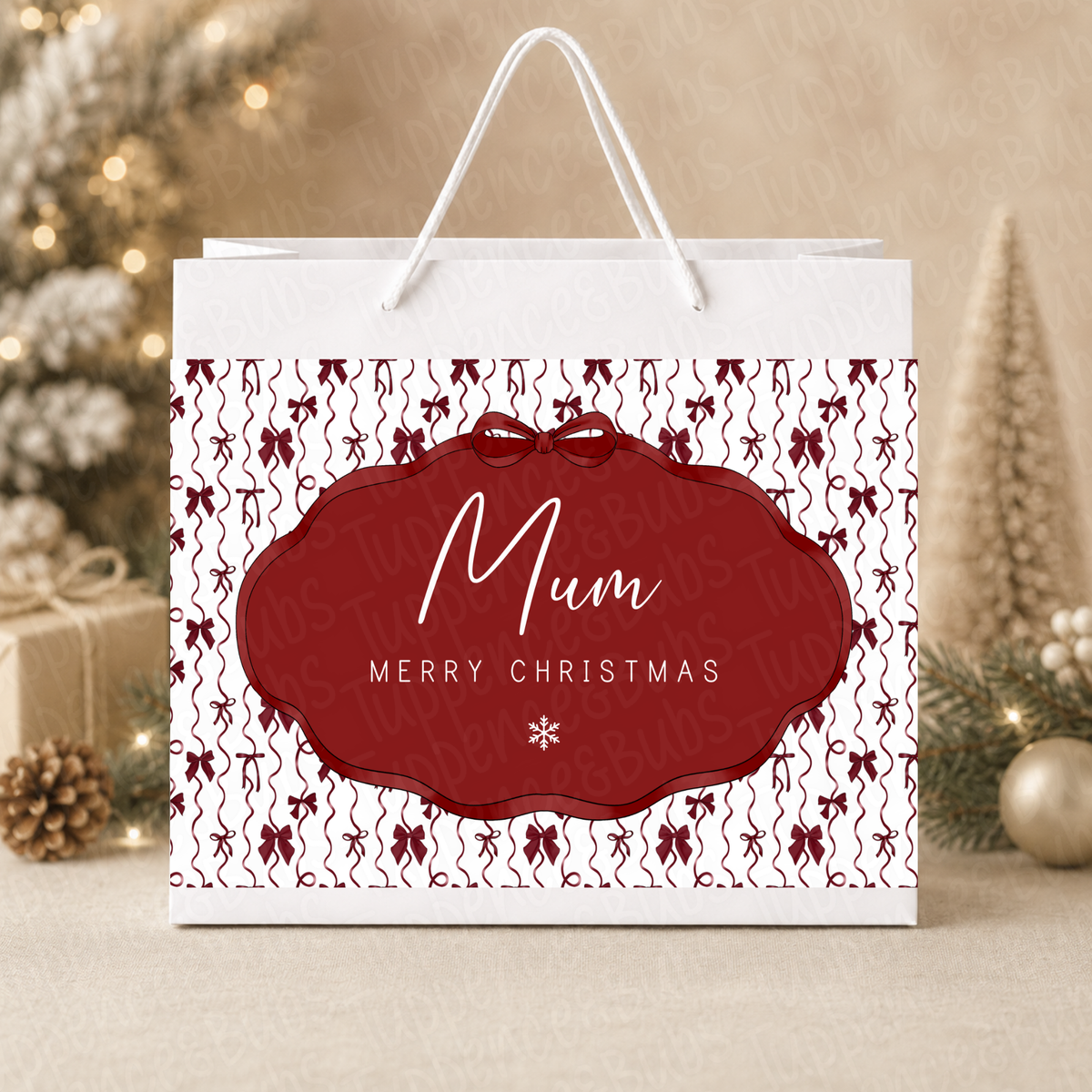 Personalised Burgundy Bow Christmas Gift Bag