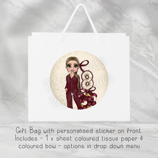 Burgundy & Cream Pj's Themed Gift Bag - 2 Sizes Available