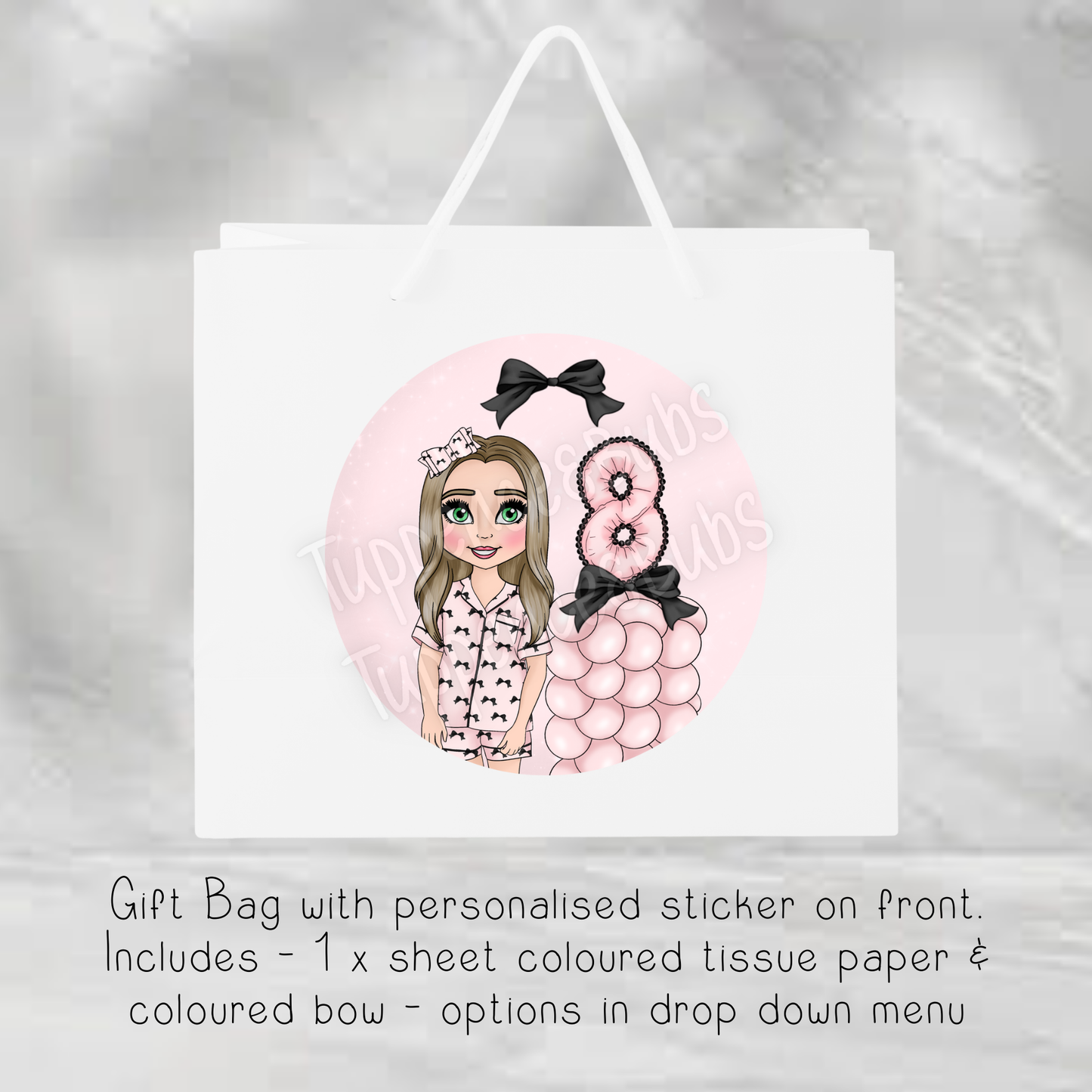 Pink & Black Bow Themed Gift Bag