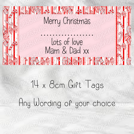 Candy Cane Red Bow Themed Gift Labels