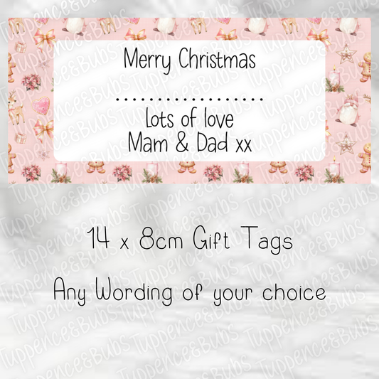 Pink Reindeer/Gingerbread Rectangle Christmas Gift Labels