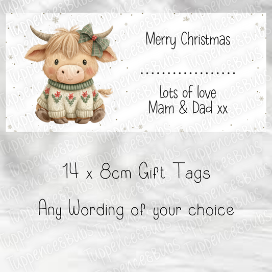 Highland Cow themed Christmas Labels