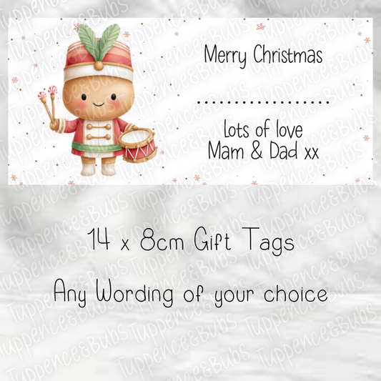 Drummer Boy Gingerbread Man Themed Christmas Labels