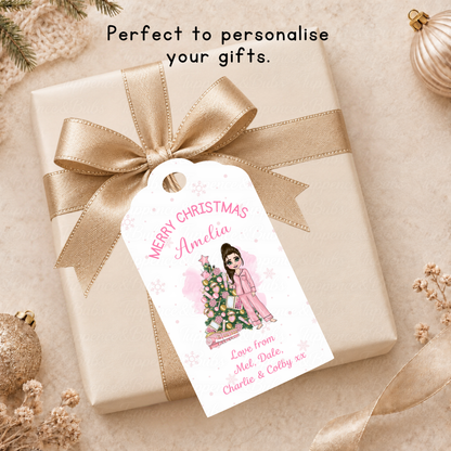 Personalised Christmas Gift Tags – Girl in Pink Pyjamas